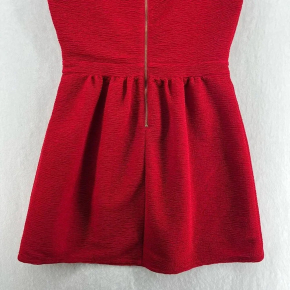 Forever 21 Dress Women's Sz L Red Fit & Flare Round Neck Pleated Back-Zip - Picture 9 of 13